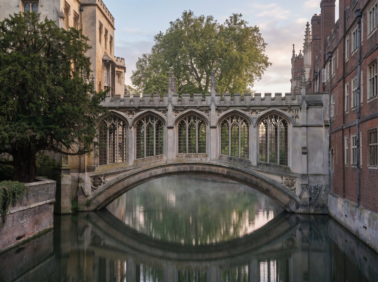 The Bridge of Sighs at St John&rsquo;s College, Cambridge, at dusk over the river Cam